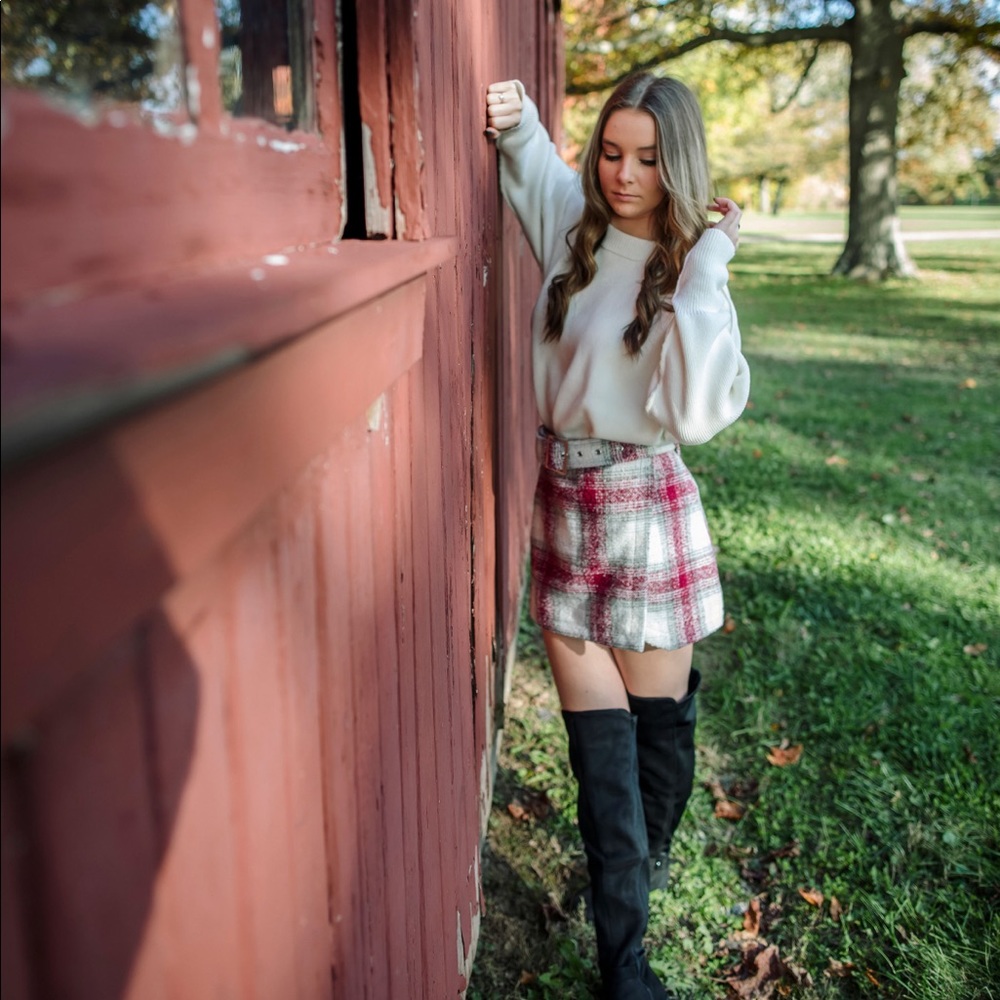 red plaid skirt